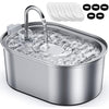 Petace Stainless Steel Cat Water Fountain, Pet Drinking Fountain with Quiet Pump, 3.2L Water Dispenser for Small Cats and Dogs, 4 Replacement Filters Included