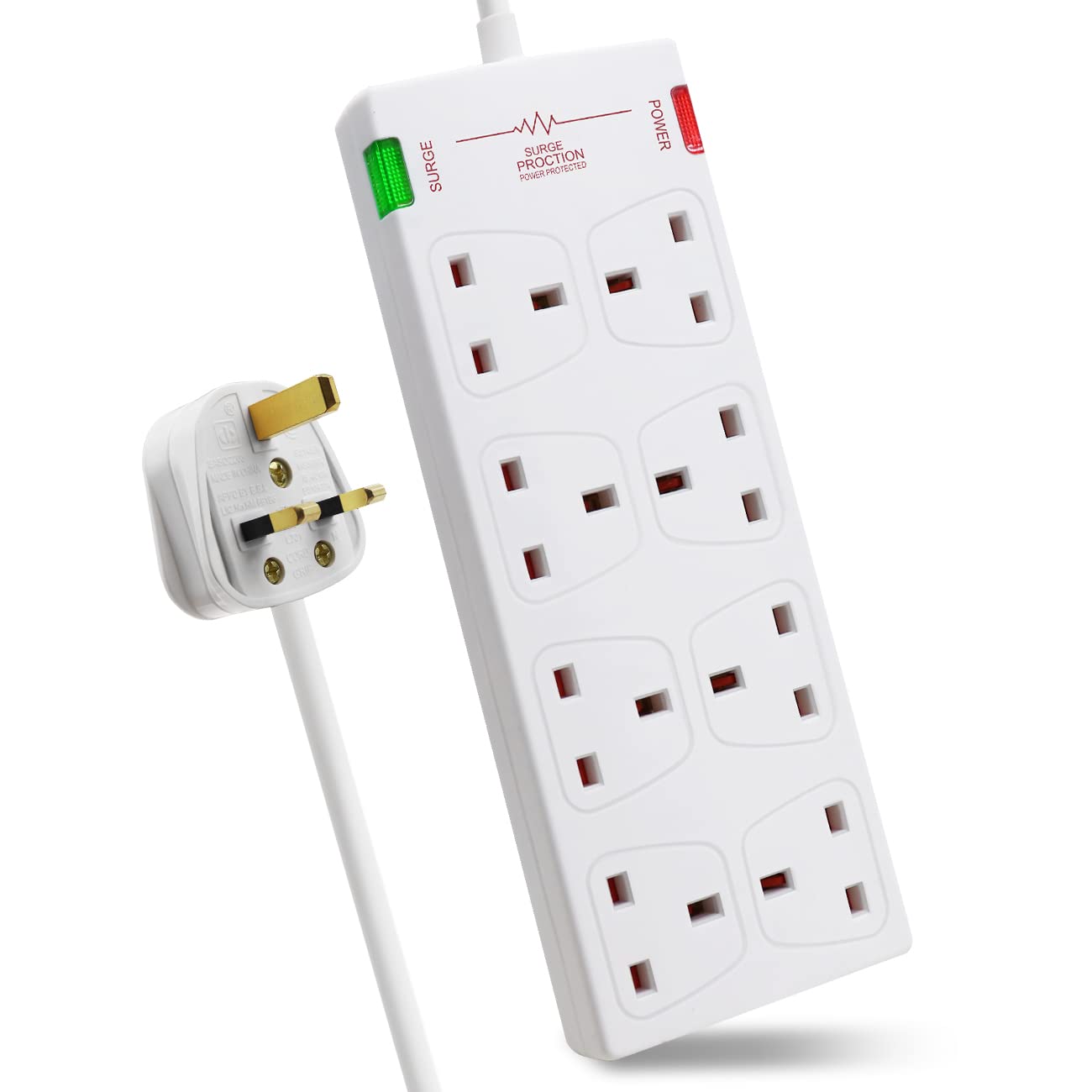 EXTRASTAR 8 Way Extension Leads with Surge Protection, 13A 3120W Approved British UK Wall Mounted Power Strips with 3 Metre Extension Cord for Home,