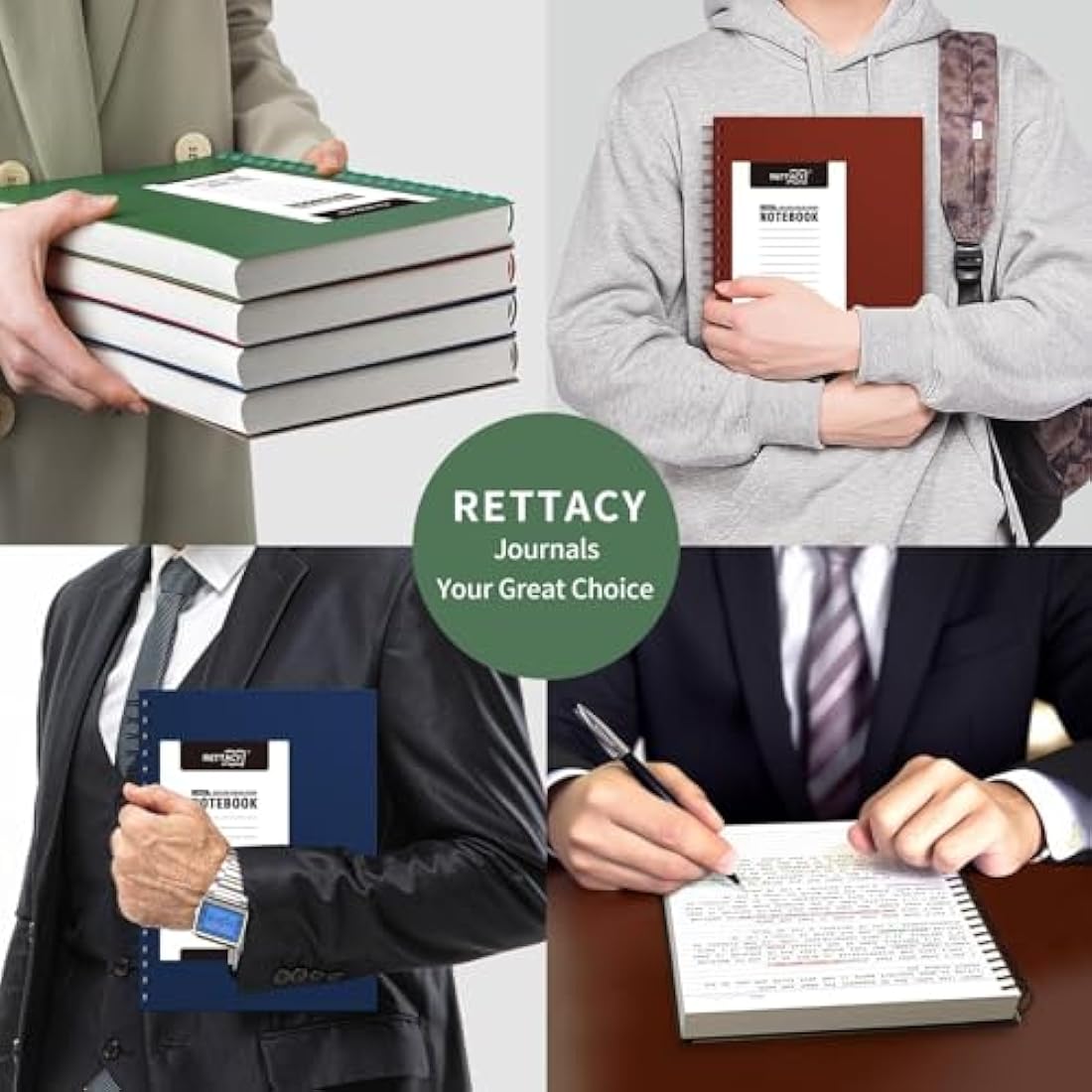 RETTACY B5 Wirebound Notebooks Notepad150 sheets/300 Pages for Writing,100gsm College-Ruled Paper, PVC Retro Cover, for Men Work Office School,19 x 25 cm - Dark Green