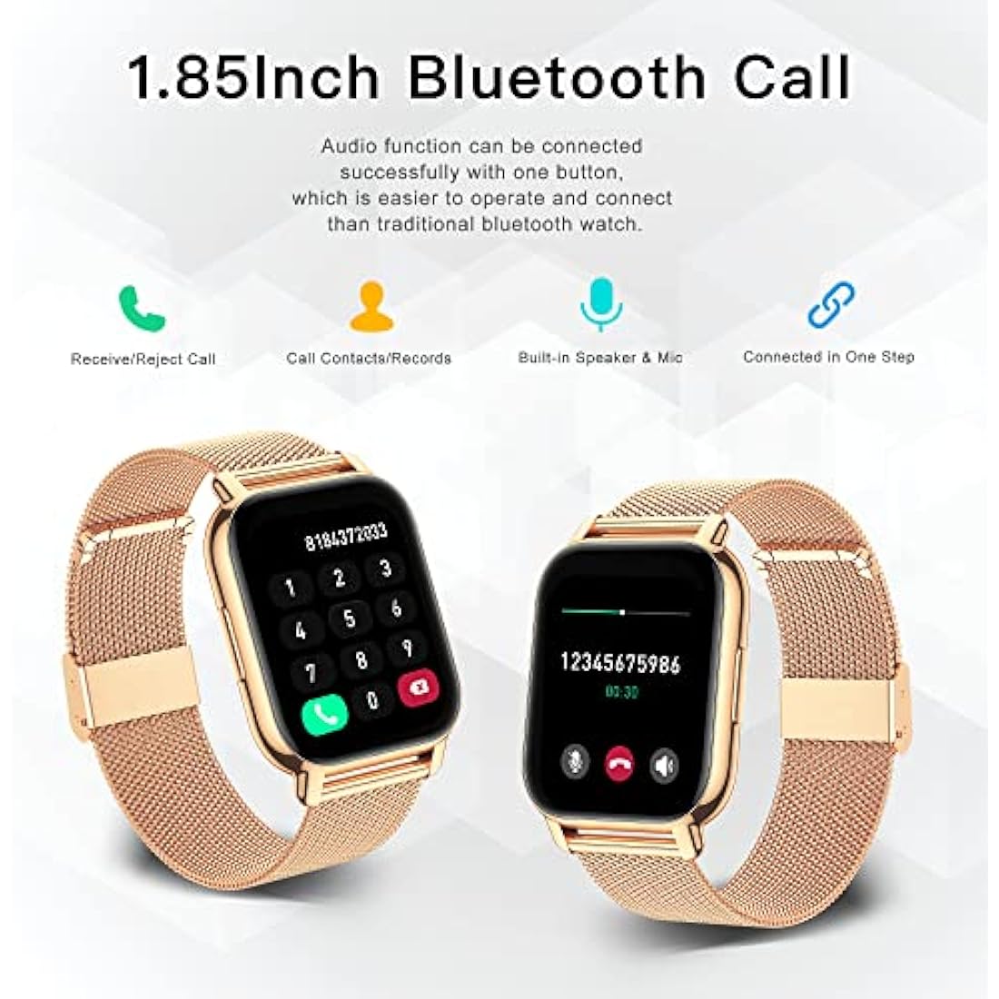 Popglory Smart Watch for Women Men Answer/Make Calls, 1.85" Smartwatch 44mm 2 Straps & Split Screen, 100+ Sports Fitness Watch with Blood Pressure/Oxygen/Heart Rate Monitor for iOS and Android
