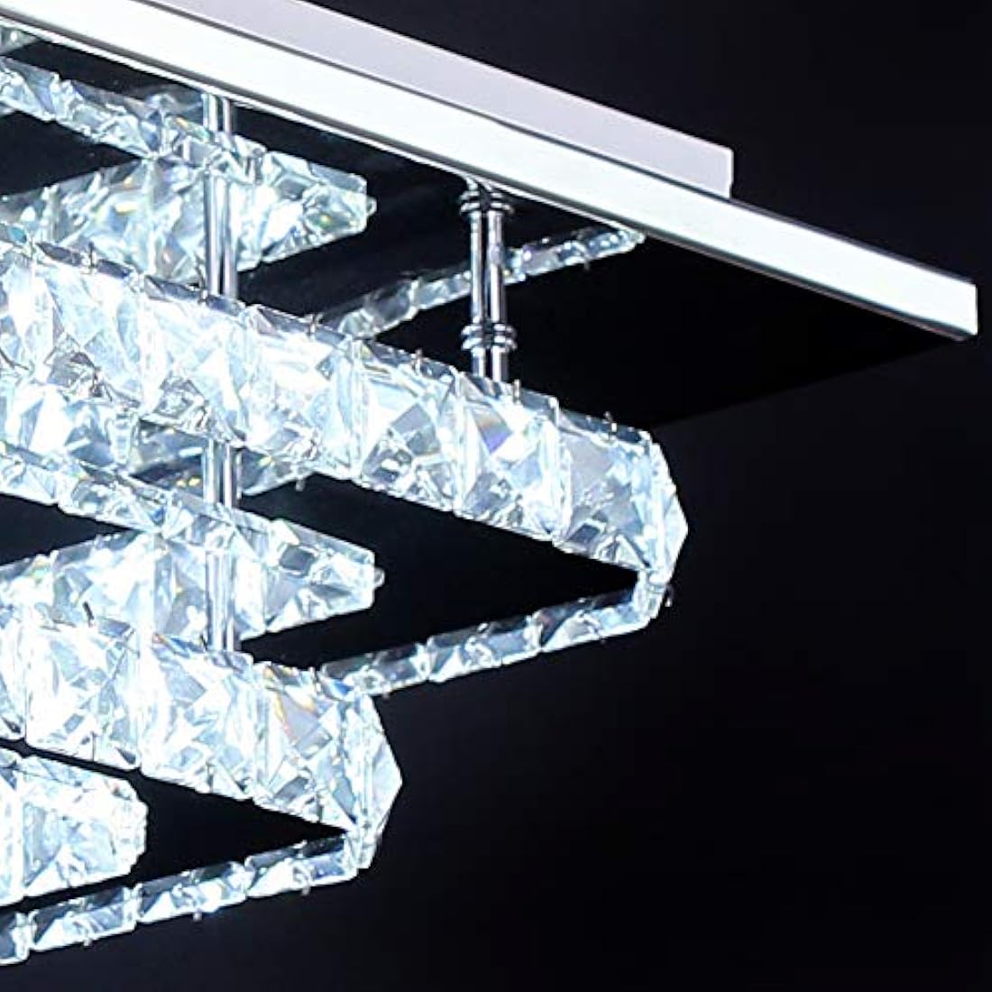 Finktonglan Crystal LED Ceiling Light, Lamp Stainless Steel K9 Modern Flush Mount Lights Fixture Square Chandelier for Dining Room Living Bedroom (Cool White)
