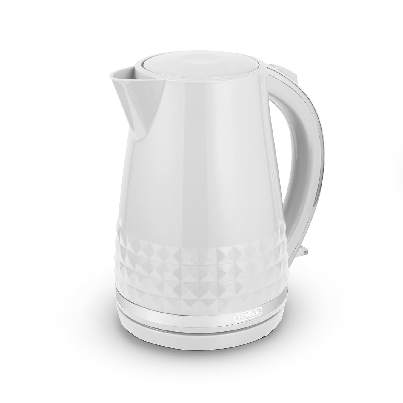Tower T10075WHT Solitaire Kettle with 360? Swivel Base Cord Storage 1.5L 3KW White and Chrome Accents