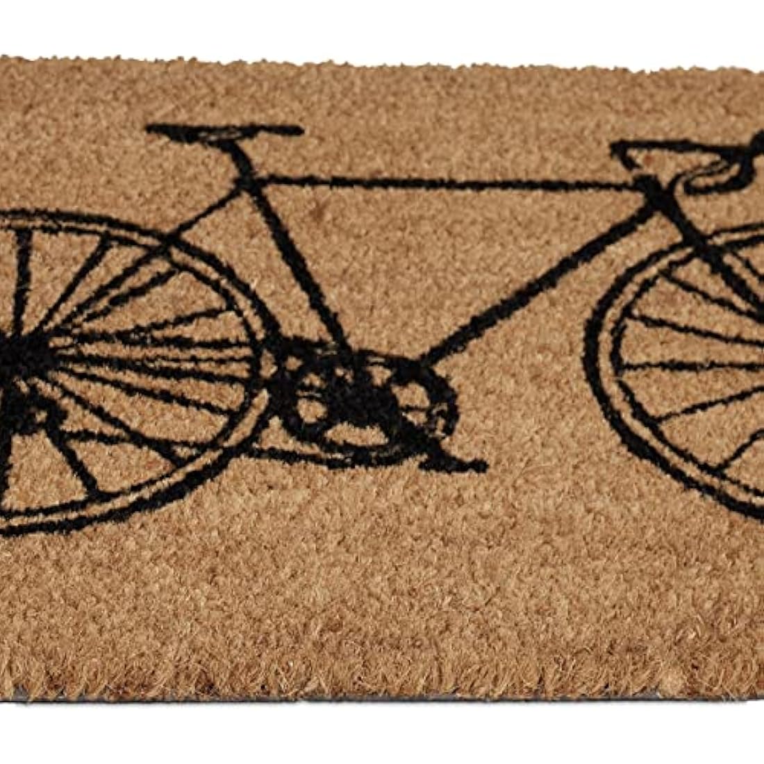 Relaxdays Doormat Coir Bicycle Cycling, 40 x 60 cm, Door Mat Inside & Outside, Non-Slip Wiper, Rectangular, Black-White