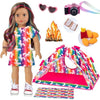 ZITA ELEMENT Unicorn Doll Camping Tent Set for 18 Inch Girl Doll Accessories Including 18 Inch Doll Tent Placemat Doll Clothes Chocolate Cookies Chicken Nuggets Paper Campfire eyeglasses