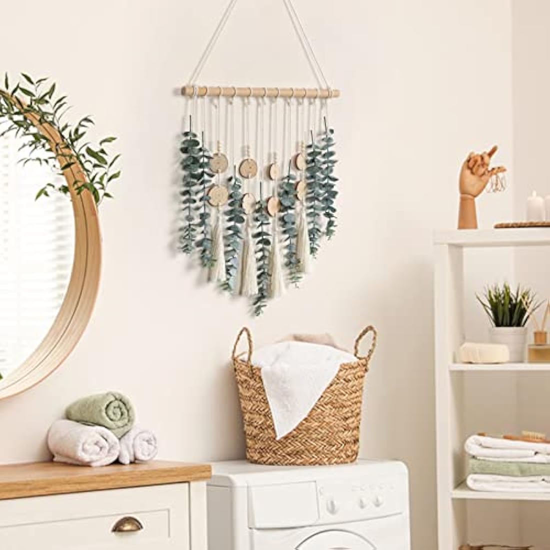 Weldomcor Artificial Eucalyptus Wall Hanging Decor Greenery Boho Chic Home Decorations Farmhouse Rustic Plants with Wooden Stick for Bedroom Living Room Apartment Ornament Gift (Green-3)