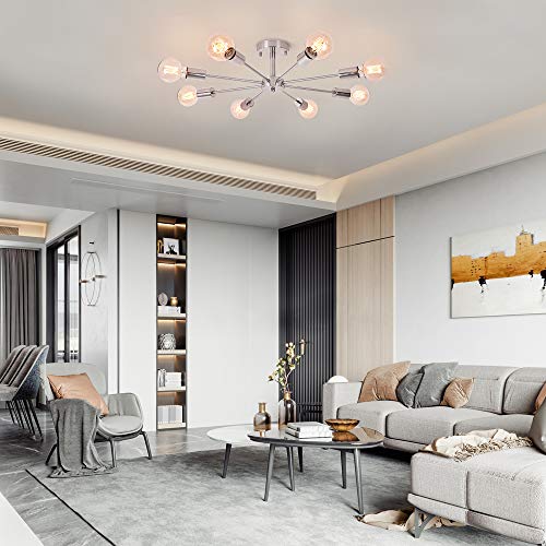 OYIPRO Ceiling Light Modern, 8-Light Chandelier, Semi-Flush Mount Indoor Lighting Fixture, E27 Base Nickel Lamp, for Living Dining Room Bedroom