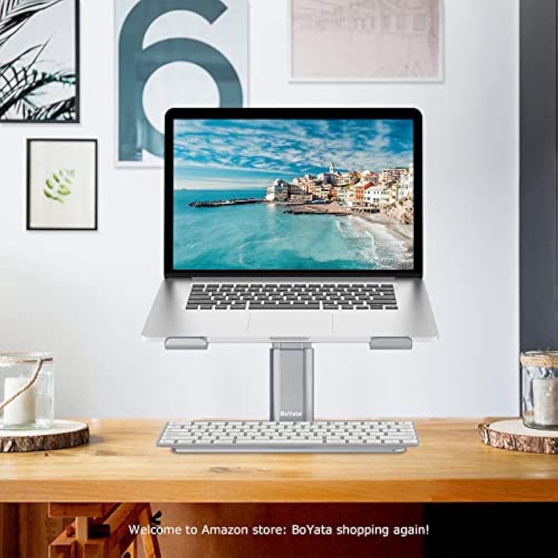 BoYata Laptop Stand, Height adjustable Ventilated Laptop Holder, Notebook Stand Compatible with 10-17'' MacBook Pro/Air, Dell, HP, Samsung, Acer