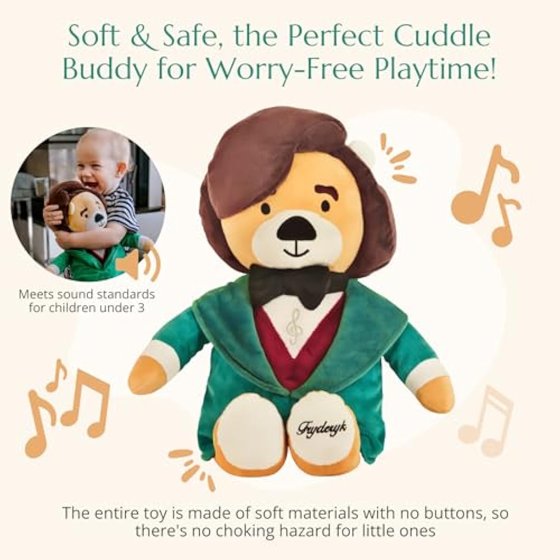 Vosego Chopin Plush Bear – Plays 40 Mins of Classical Music, Educational & Soothing Interactive Teddy Bear for Babies & Toddlers, Ideal