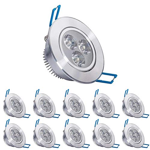 POCKETMAN 220V 3W LED Recessed Ceiling Light Downlights Spotlight,Cool White,280-300 Lumen,(Equivalent 30W) 10 Pack