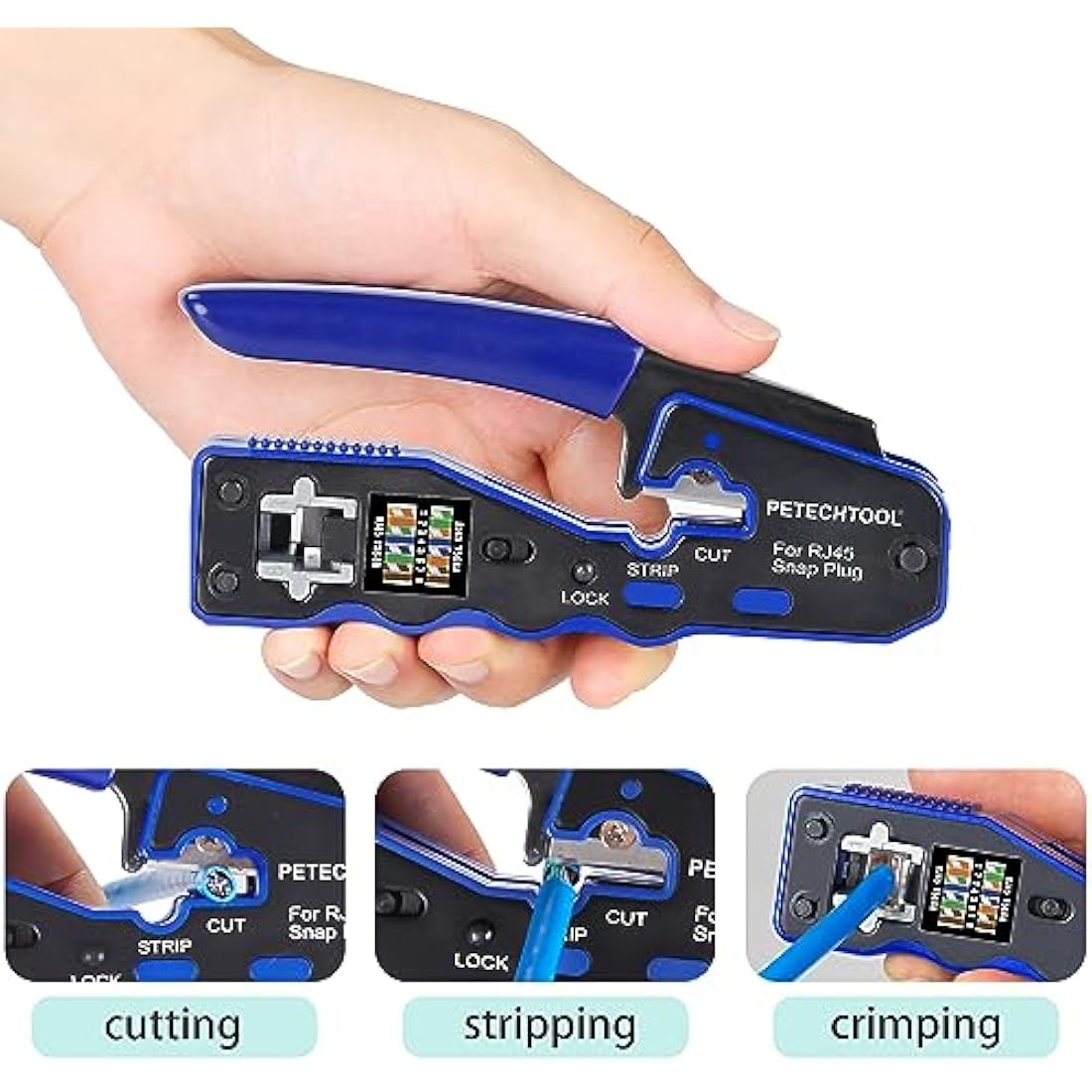 RJ45 Crimp Tool Pass Through Ethernet Crimper for Cat6 Cat5e Cat6a Connectors All-in-One Cat6 Crimping Tool Kit