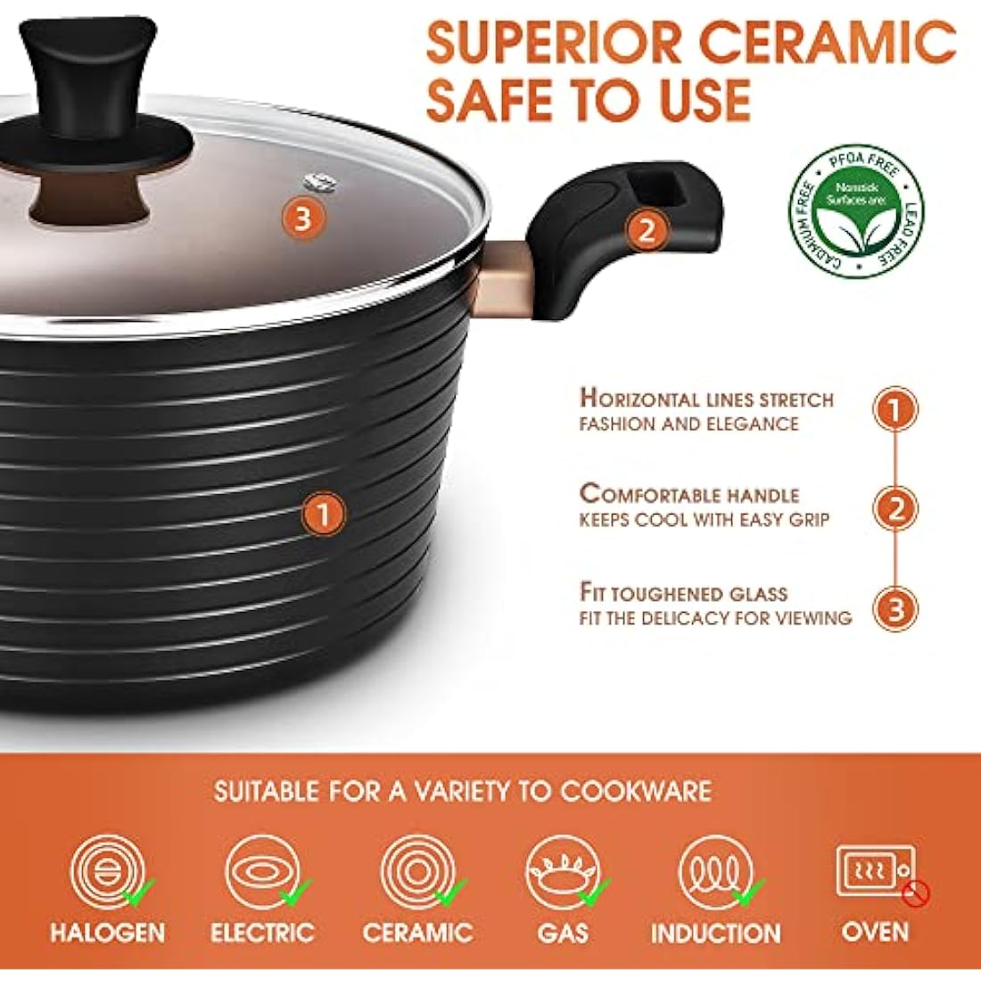 Pots and Pans Sets, Nonstick Cookware Set 9 Pieces, Induction Pan Set, Chemical-Free Kitchen Sets, Saucepan, Frying Pan, Saute pan, Black1