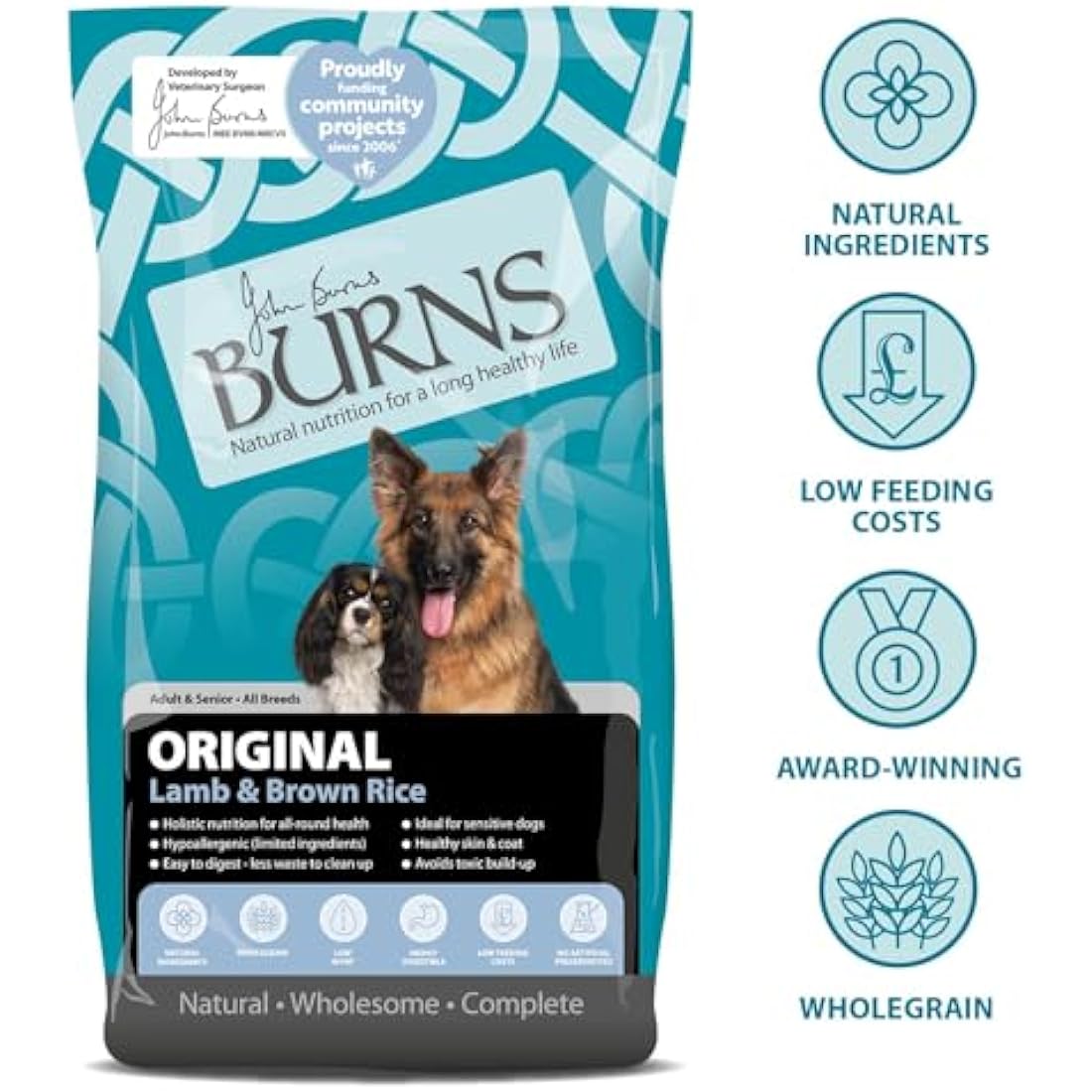 Burns Pet Nutrition Hypoallergenic Complete Dry Dog Food Adult and Senior Dog Original Lamb and Brown Rice 6 kg
