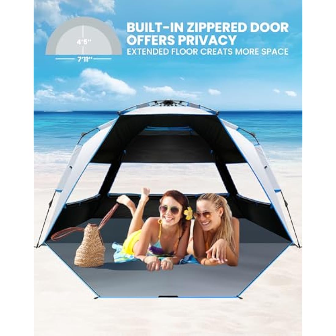 OutdoorMaster Beach Tent with Dark Shelter Technology, Portable Beach Shade Sun Shelter Canopy for 4-6 Person with UPF 50+ UV Protection, Easy Setup Pop Up Tent Family Size - Ocracoke Coast