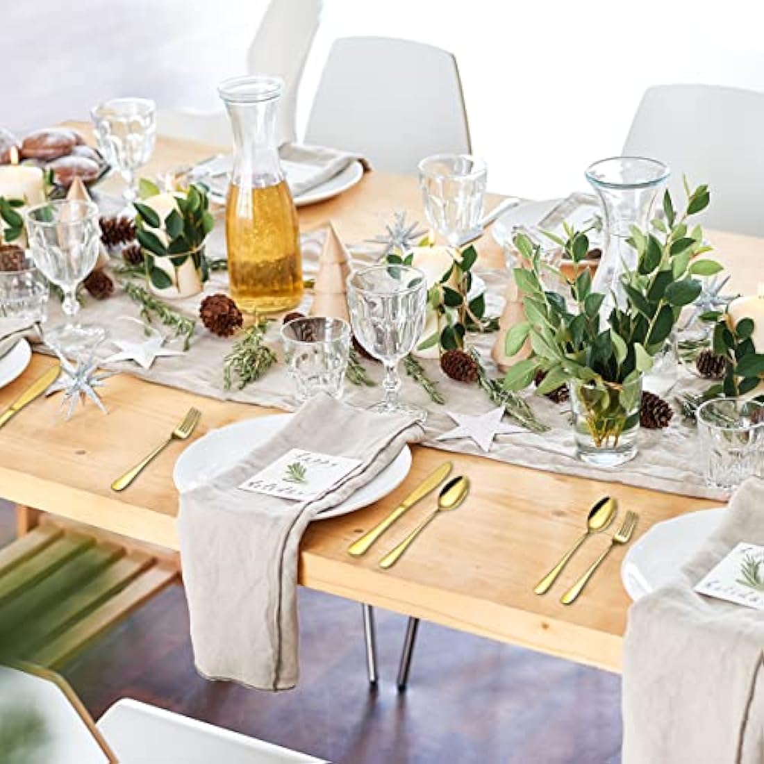 ReaNea Gold Cutlery Set 60 Pieces Service for 20, Stainless Steel Knives Spoon Forks Set for Wedding, Parties, Evens, Home, Gift for Thanksgiving, Christmas