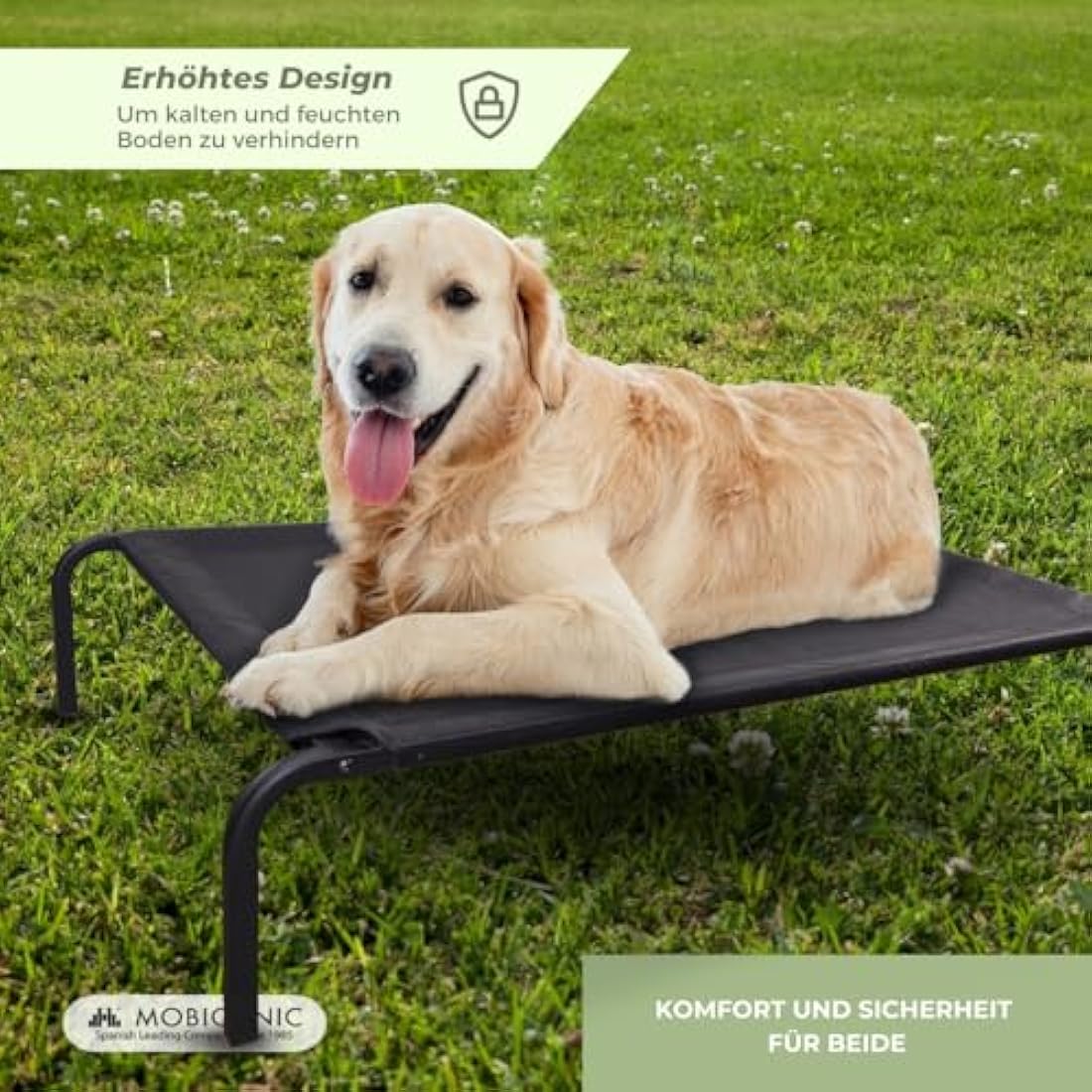 Mobiclinic®, Elevated Dog Bed, Cooling Breathable Elevated Pet Bed, 122x71x21cm, Pet Cot Elevated, Indoor and Outdoor, Easy to Clean, Dog Bed, Insulating, Tool-Free Assembly, Cleo, Max. 60 kg, Grey