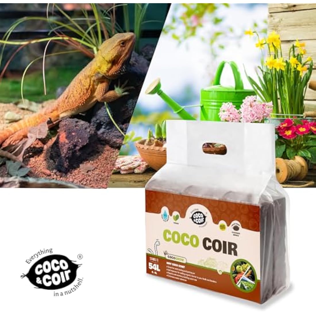 Coco & Coir 6 x 650g Organic Peat Free Compost Coco Soil. Reptile, Turtle Vivarium Substrate - Coco Grow (54L), Brown(Packaging may vary)