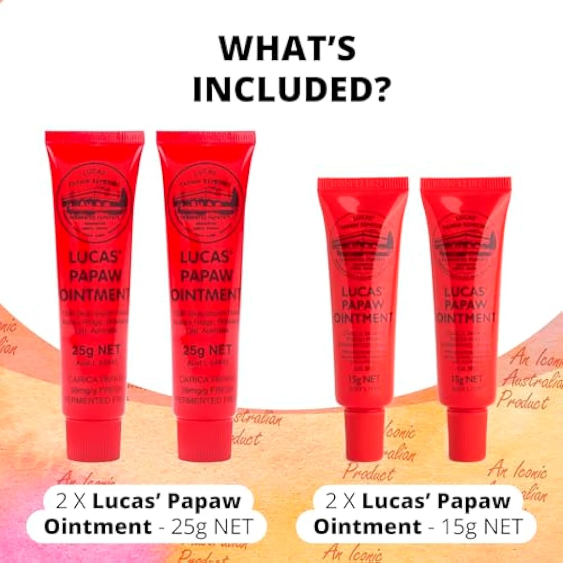 Lucas Pawpaw Lip Ointment, Lucas Pawpaw Cream, Lucas Pawpaw Ointment for Lips & Dry Skin (2x15 Gram plus 2x25 Gram)