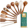 Teak Wood Utensils - Nonstick Wooden Kitchen Set with Spatula and Ladle (10)
