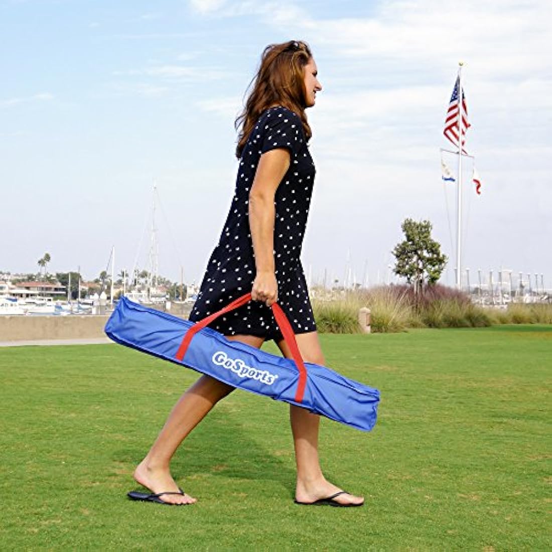 GoSports Portable PVC Framed Cornhole Game Set with 8 Bean Bags & Travel Carrying Case, Red; Blue