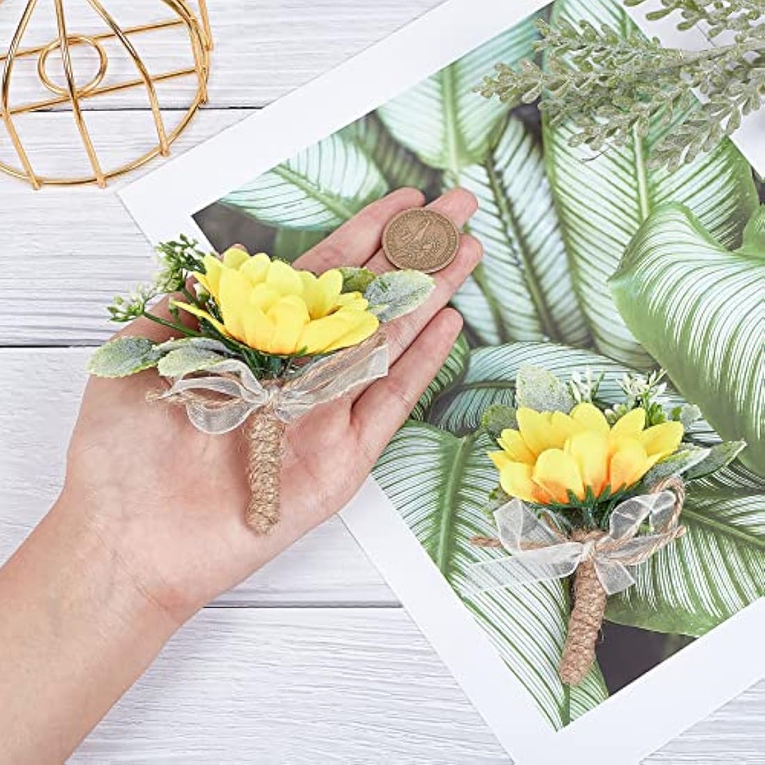 CRASPIRE 2 Pieces Sunflower Corsage Wedding Flowers Accessories Artificial Flower Yelloe Groom Groomsman Best Man Wedding Flowers Accessories for Groom Groomsmen Prom
