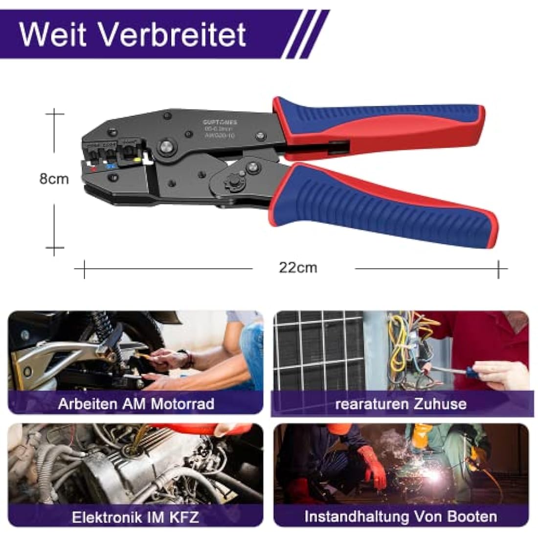 Insulated Wire Terminal Crimping Tool Kit, GUPTOMES 0.5-6mm² Ratchet Crimping Plier, Cable Lug Pliers Electrician Crimping Tool Set with 36 Type 290 Insulated Butt Bullet Spade Ring Crimp Connectors