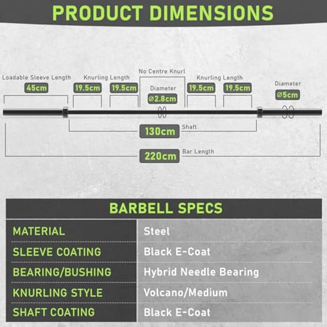 PhysKcal Olympic Barbell, 15kg/20kg Multipurpose Bar, 6.6ft/7.2ft Men's and Women’s Barbell for Weightlifting Powerlifting, 2 Inches Barbell Bar for Squat, Bench Press, Deadlift