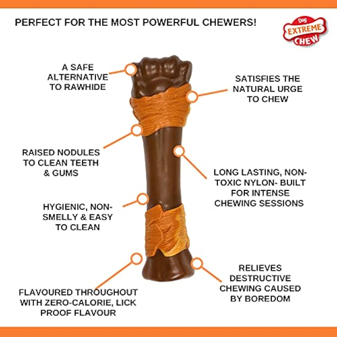 Nylabone Extreme Tough Dog Chew Toy, Souper Bone, Duck Jerky Flavour, Mess-Free, For Dogs Over 23 Kg - X-Large