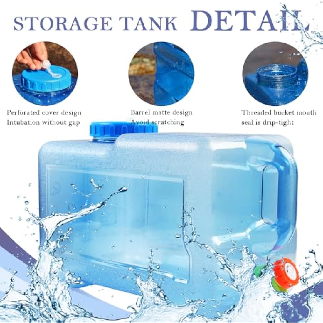 TIHOOK Water Container with Tap, Portable Camping Water Container, BPA-Free Drink Water Carrier, Easy Clean Water Tank, for Home, Camping Outdoor, Party, Van, RV, School, Emergency