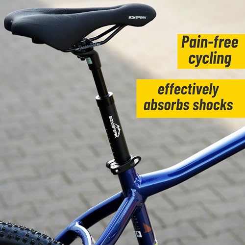 BikePeak Seat Post Suspension in Black Including 4 changeable Springs 27.2/30.9/31.6 mm | 350 mm Long Adjustable Shock Absorber Seatpost (Length 350