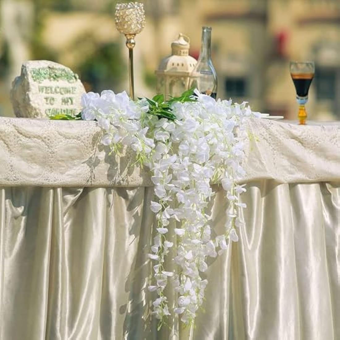 SMALUCK Artificial Wisteria Flowers Vine Fake Wisteria Garland Hanging Flowers for Wedding Garden Home Party Decorations, White
