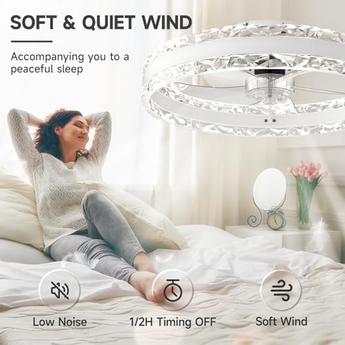 VOLISUN Ceiling Fans with Lights and Remote, 40cm Modern Smart LED Ceiling Fan Light, 6 Speeds and 3000K-6500K Dimmable Quiet Fan Ceiling Lights for Bedroom Living Room Dining Room (White)