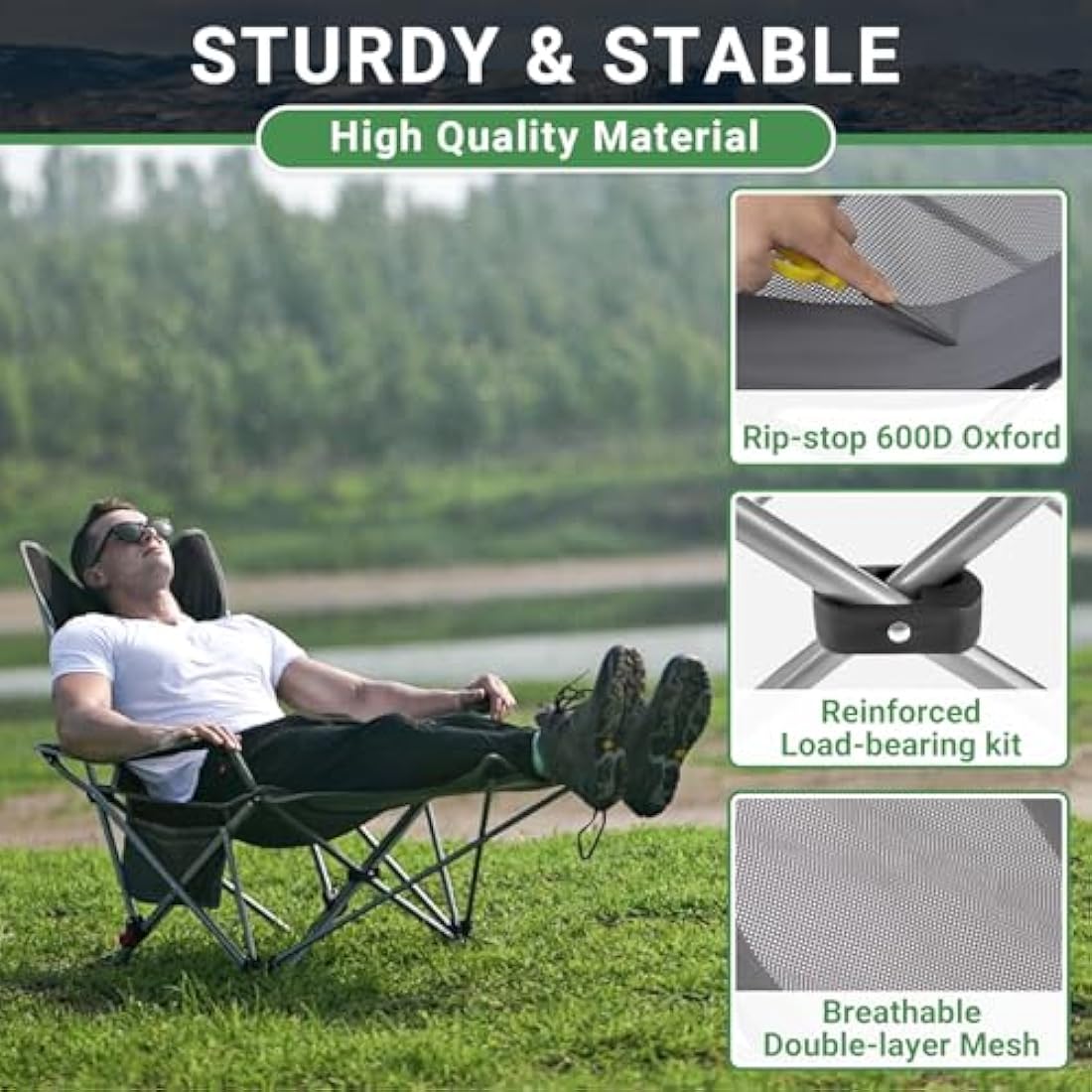 #WEJOY Camping Chairs Folding Recliner Chair Adjustable with Detachable Footrest Headrest Cup Holder Lightweight Portable Reclining Camp Chair Fold Up Chair for Outdoor Beach Garden,Grey black