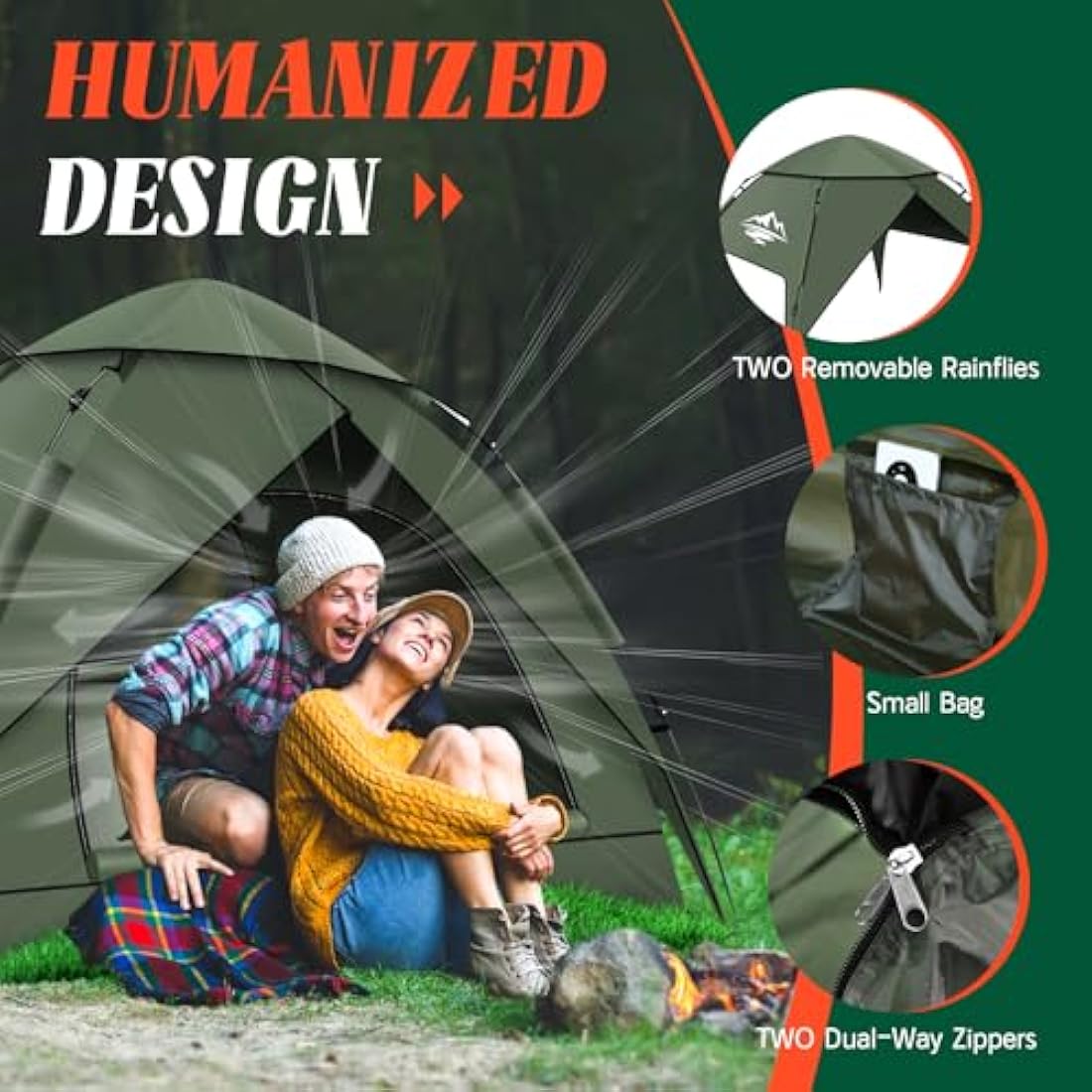 2-3 Man Tent, Pop Up Camping Tent Waterproof, Double Layer Dome Tents with Removable Outer Tarp, Pop Up Tents for Hiking, Outdoor, Backpacking