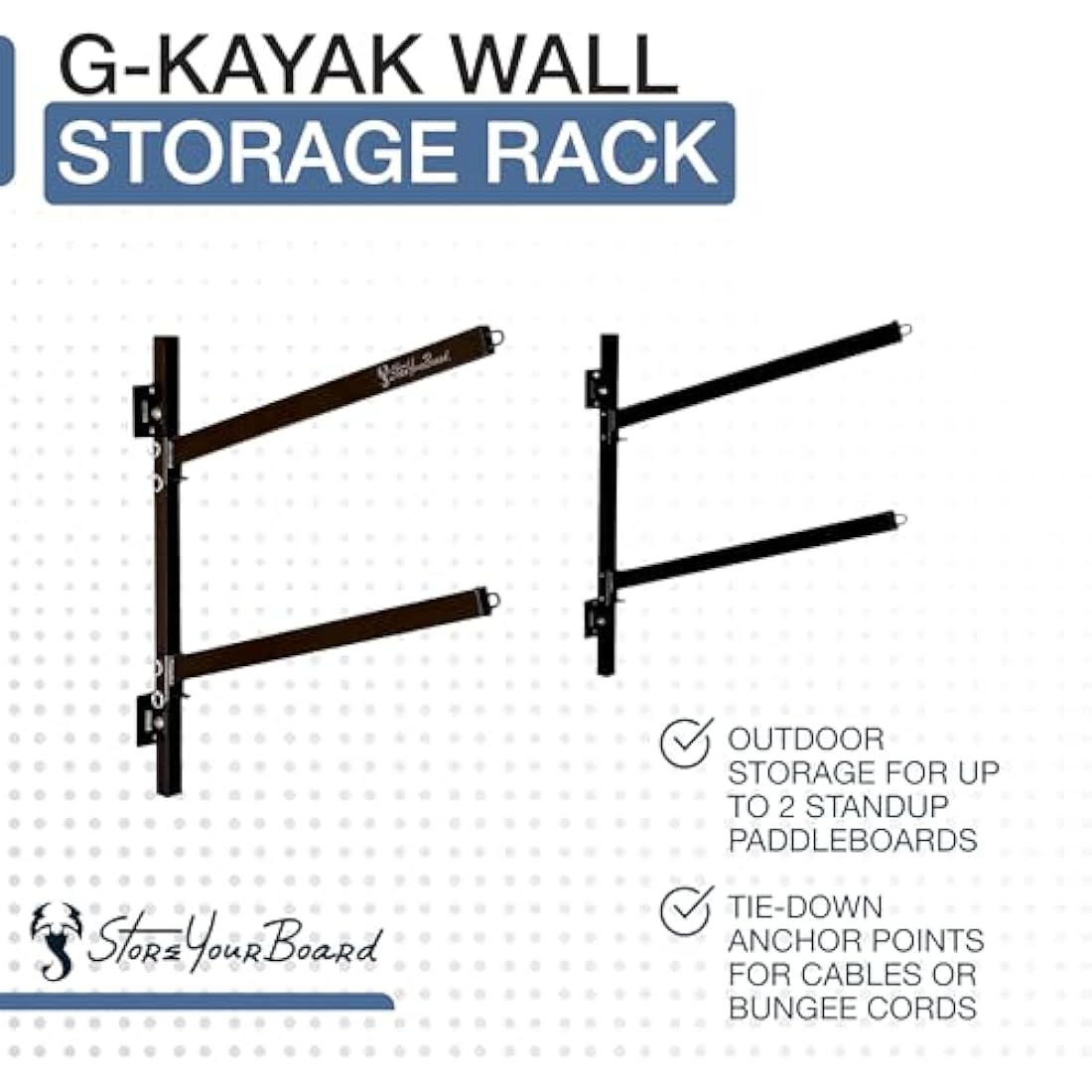 StoreYourBoard 2 Kayak Indoor Storage Rack, Adjustable Garage Wall Mount Hanger, Heavy Duty Holds 200 lbs
