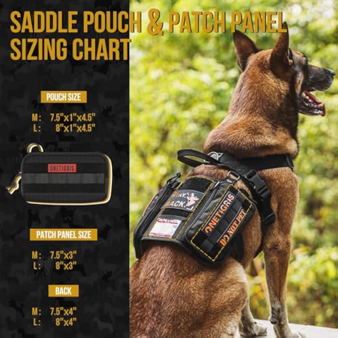 OneTigris Service Dog Vest Harness, Service Dog Cape Guardian Dog Molle Backpack with Pouches for Medium and Large Dogs (Black, L)