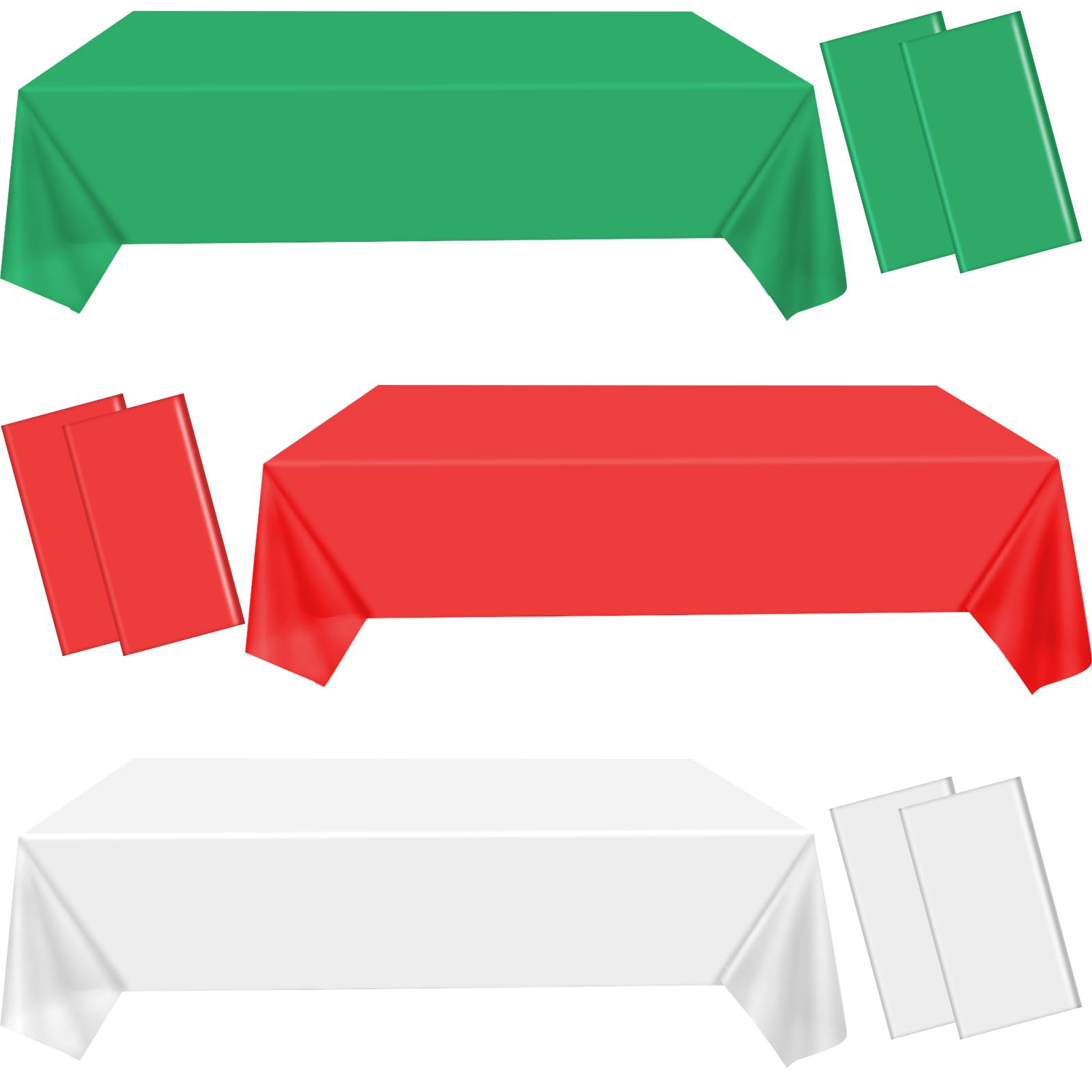 BAIEGOED Waterproof Disposable Plastic Table Cloth, 6Pcs Red and Green Rectangular Decorative Table Cover for Christmas, Parties, Weddings, Birthdays,