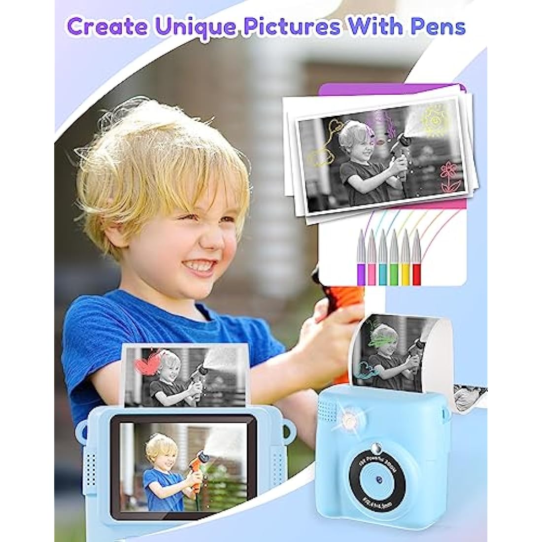 Kids Camera for Boys, Instant Print Camera for Kids with Photo Paper, 1080P Digital Camera for Children, Cool Toys Gifts for Boys Age 3 4 5 6 7 8 9 10 Years Old, Video Recorder, 32GB SD Card - Blue