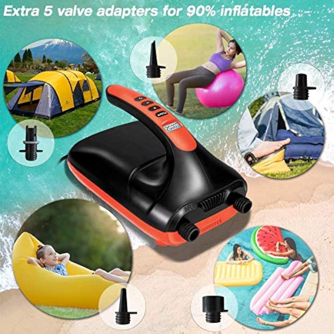 Ruitx Electric SUP Pump, 20PSI Paddle Board Pump 12V DC Quick Air Pump with Intelligent Dual Stage Auto-Off，for Inflatable Stand Up Paddleboard/Boats/Mattress/Surfing Kite