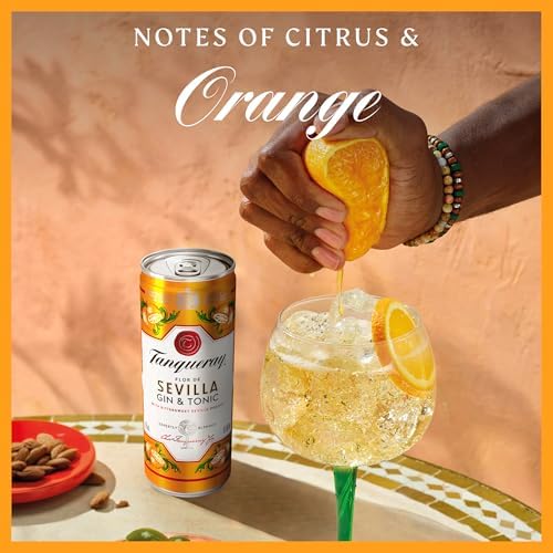 Tanqueray Flor de Sevilla Gin & Tonic | 6.5% vol | 12 x 250ml | Ready to Drink Cans | Bittersweet Taste of Seville Oranges & Tanqueray London Dry Gin | Mixed with Tonic