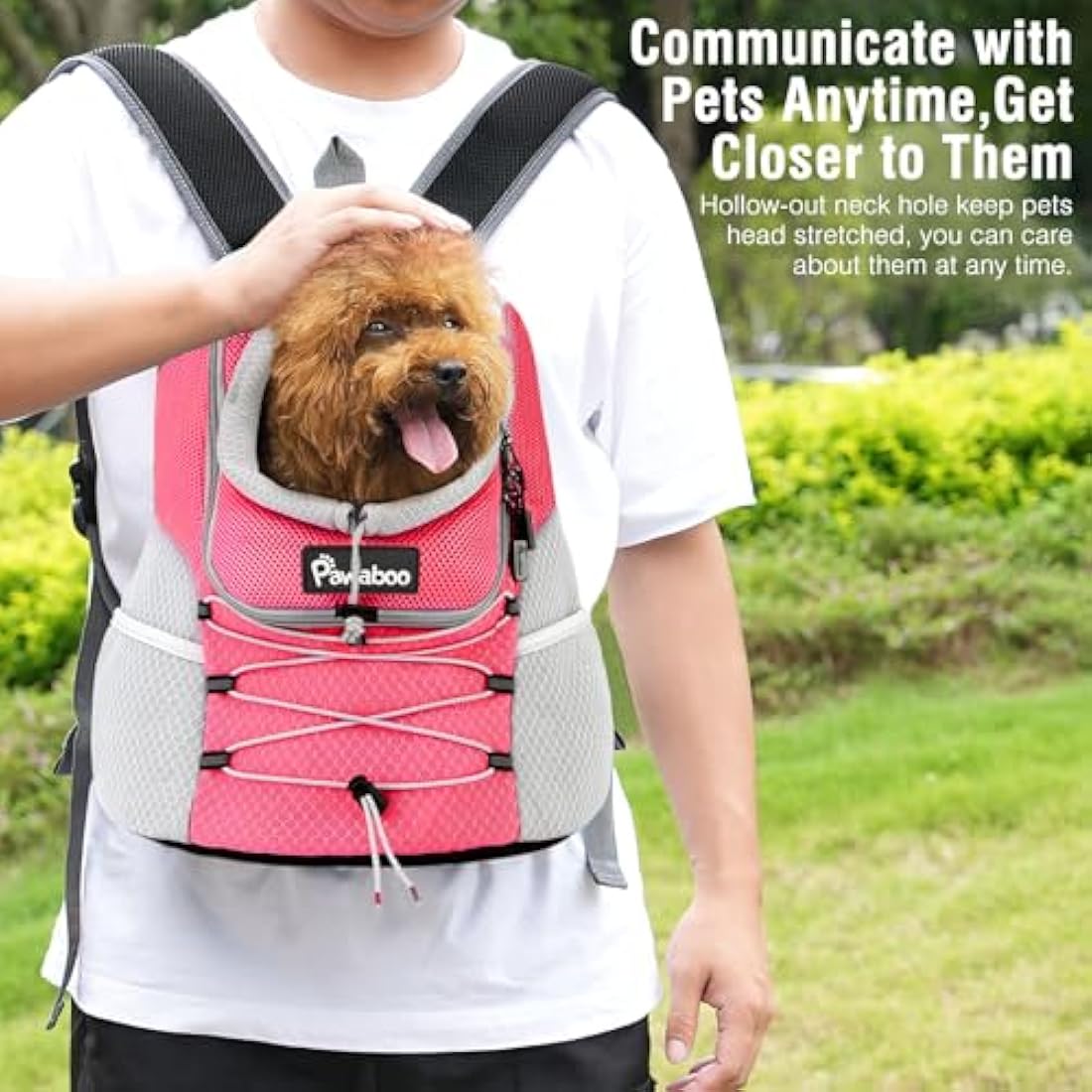 Pawaboo Pet Dog Carrier Backpack, Puppy Dog Travel Front Carrier for Small Medium Dogs Cats, Adjustable Breathable Dog Carrying Backpack with Safety Strips for Hiking, Walking (Pink M Up to 10 lbs)