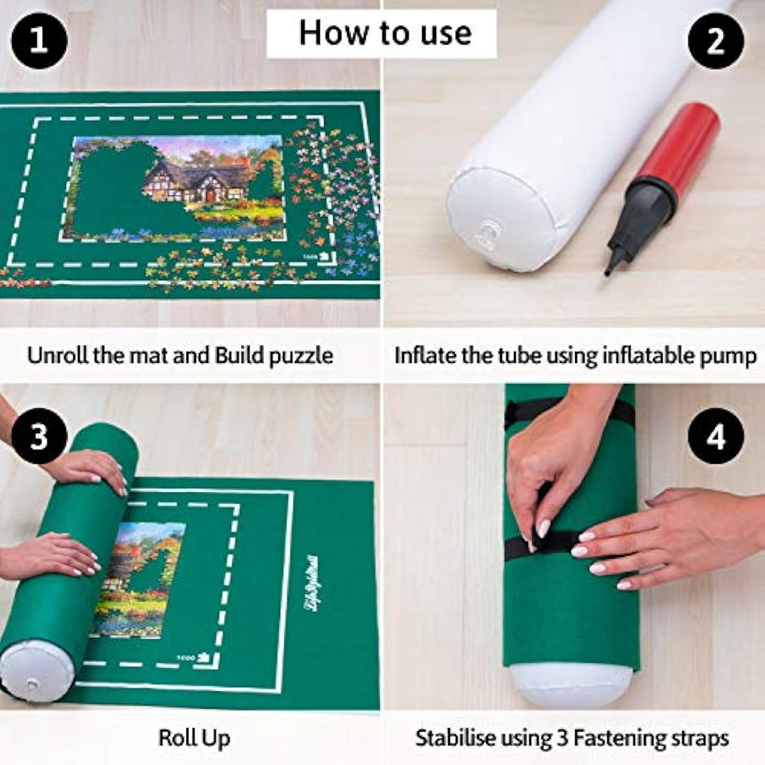 LifeStyleMall Jigsaw Mat - 1500 Pieces - Green Felt - Classic Style - Portable Puzzle Mat - 1 Set - 1 Item - 1500 Pieces - 1 Count - 12 - Adult