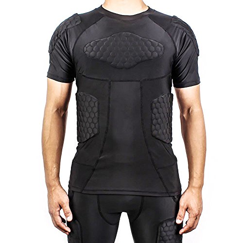 DGYAO Padded Comprssion T Shirt, Mens Rugby Safe Guard Top for Chest Rib Shoulder Protector Large