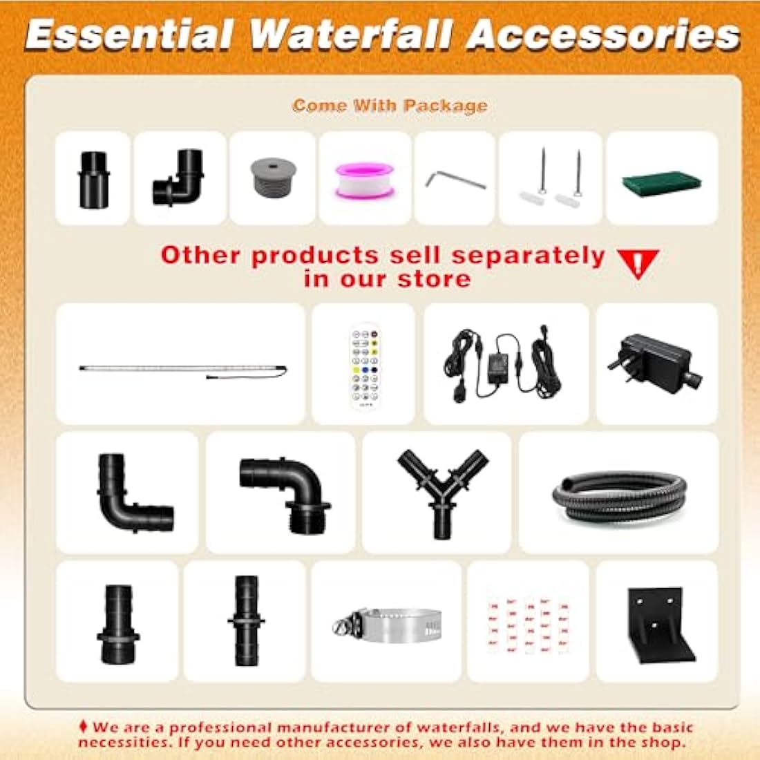 LONGRUNNEW Pond Waterfall Blade Kit, 90cm Stainless Steel Pool Fountain with Accessories, Width 18cm Curved Outlet Spillway for Garden Patio Pond Decoration