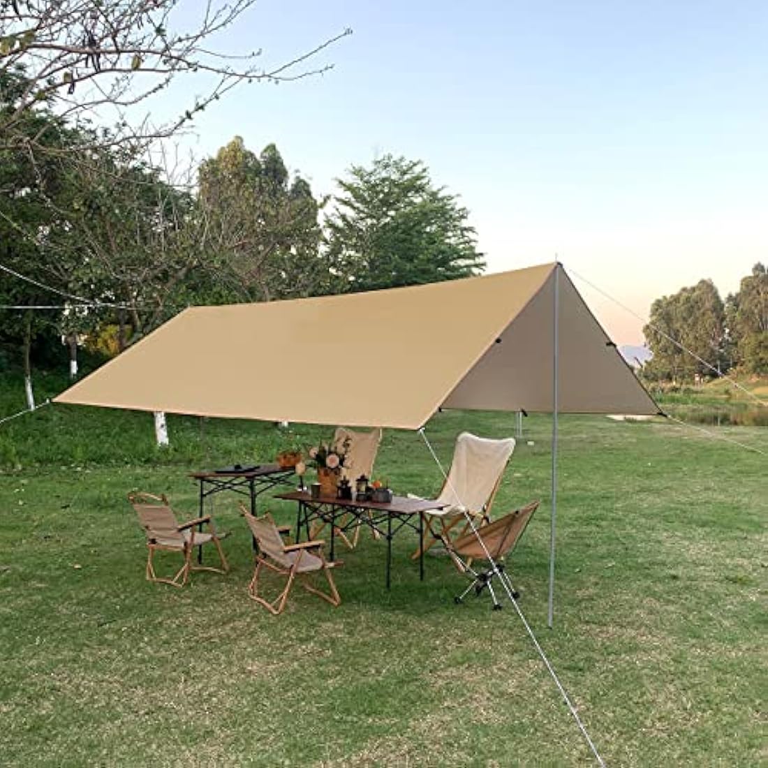 4x4m Camping Tarp Multifunctional Hammock Tarp Shelter Lightweight Awning Canopy for Bushcraft Backpacking Outdoor Survival Bivvy Tent Gazebo