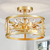 WUZUPS Crystal Leaf Chandelier 3-Light Vintage Farmhouse Industrial Semi-Flush Mount Ceiling Light Modern Lighting Fixture Foyer Hallway Storage Room Kitchen Bathroom, H 22 W 30, Gold
