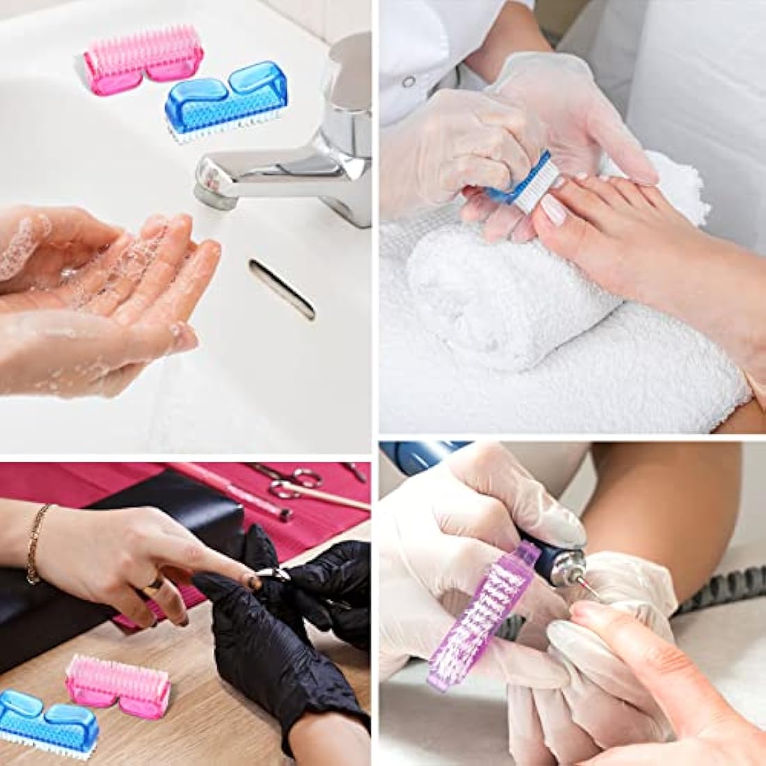 G2PLUS Handle Nail Brushes - 4 PCS Plastic Fingernail Cleaning Brushes - Nail Scrubbing Brushes for Cleaning Nails