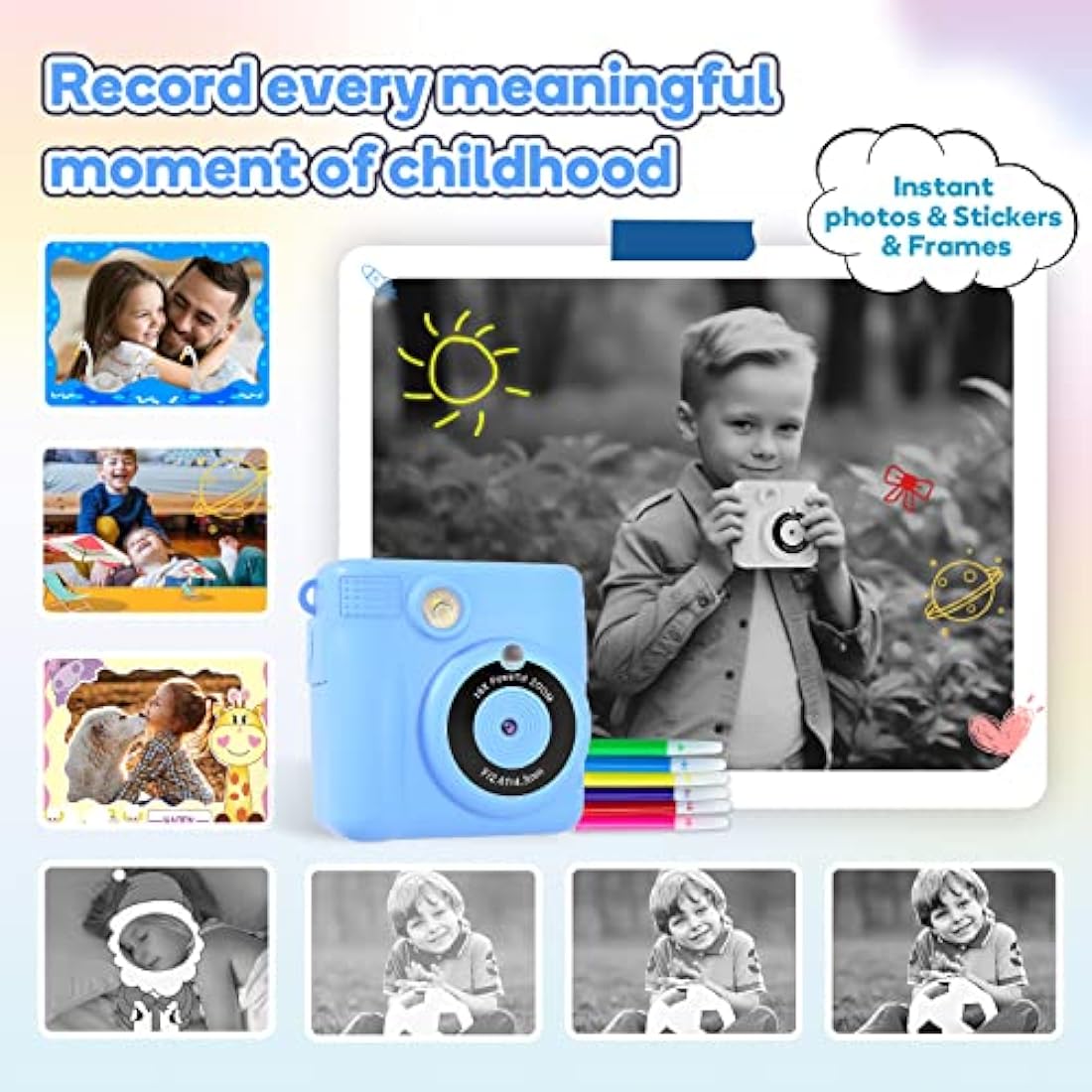 OPERHOO Kids Camera Boys Girls, Kids Instant Print Camera Toy 3-14 Year Old, 1080P HD Kids Digital Camera with Photo Paper Birthday Gifts 3 4 5 6 7 8 9+ Year Old Boy 6 Colour Pens 32GB SD Card