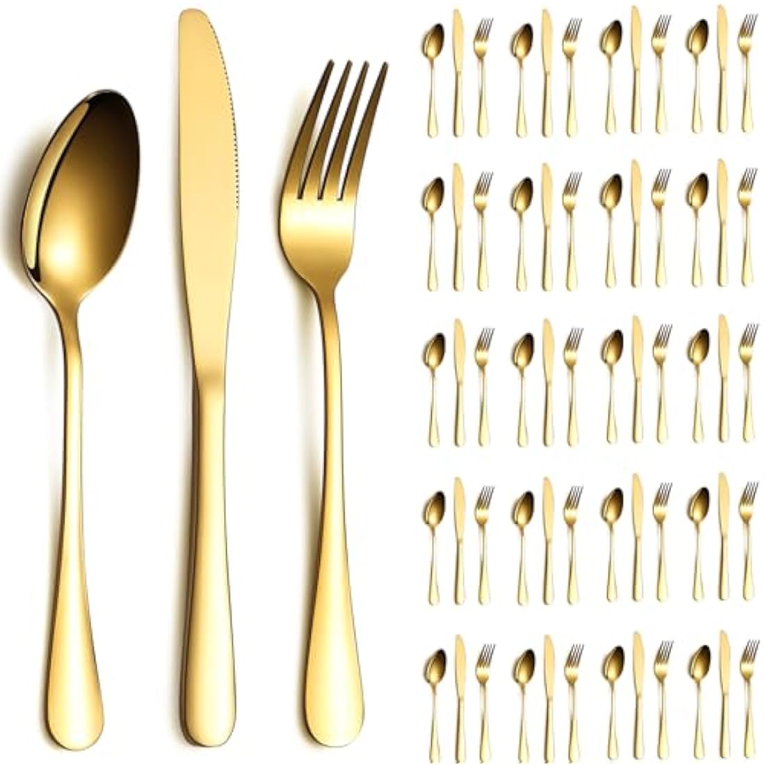 ReaNea Gold Cutlery Set 60 Pieces Service for 20, Stainless Steel Knives Spoon Forks Set for Wedding, Parties, Evens, Home, Gift for Thanksgiving, Christmas