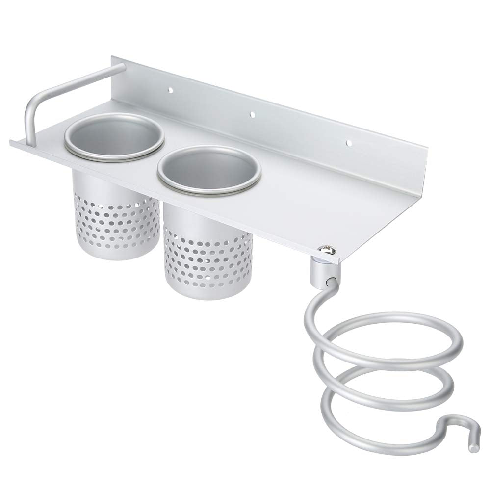 Ejoyous Multifunction Hair Dryer Holder, Home Bathroom Salon Hair Dryer Holder 3 Slots for Hair Dryer Combs Scissors, Light Solid Aluminum Alloy Hair