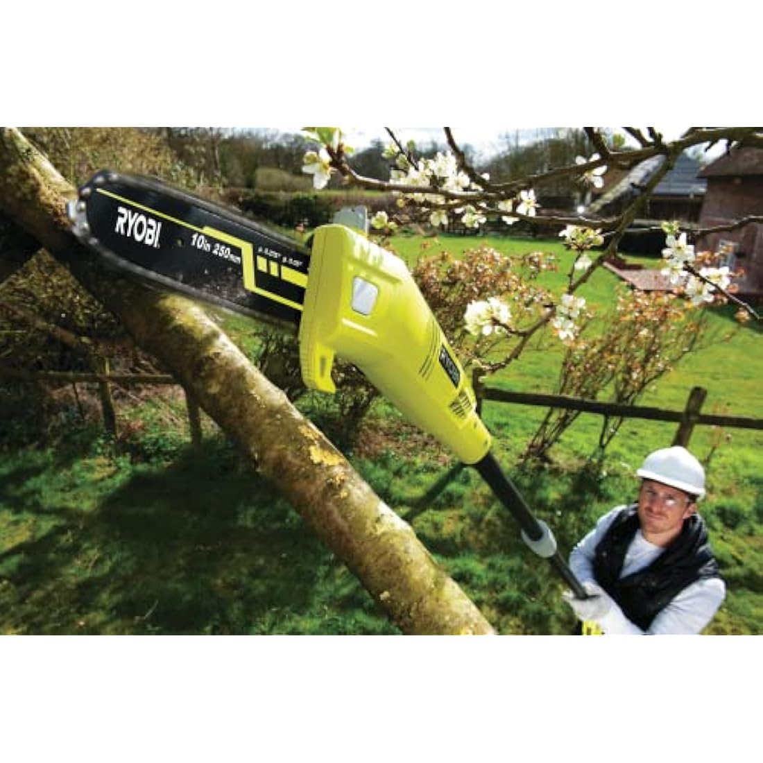 Ryobi - 750 W Pole Pruner - 25 cm Guide Inclined at 15° - 10 M/S - 90 cm Extension Tube Included - RPP755E